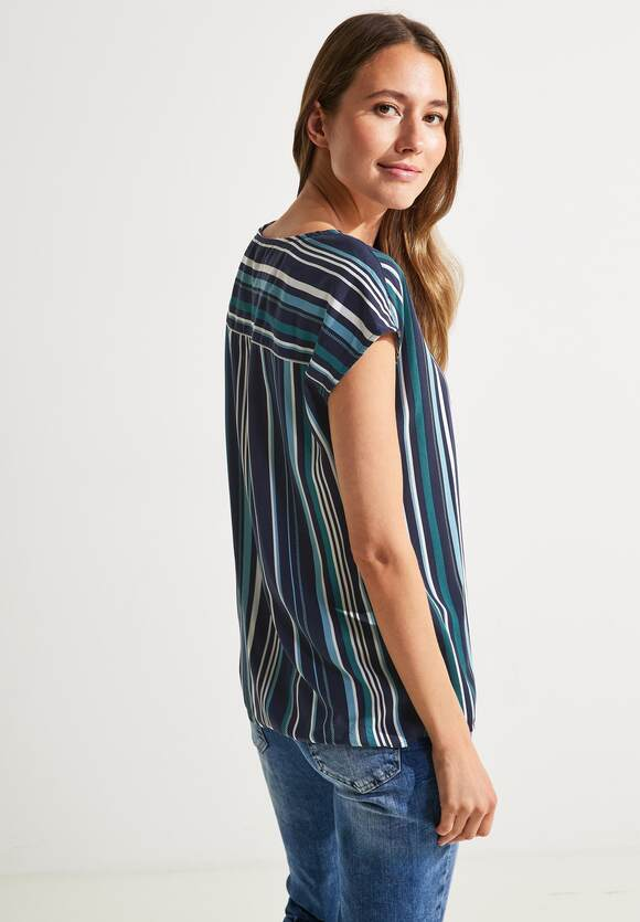 Multicolor Stripe Knot Blouse - Night Sky Blue