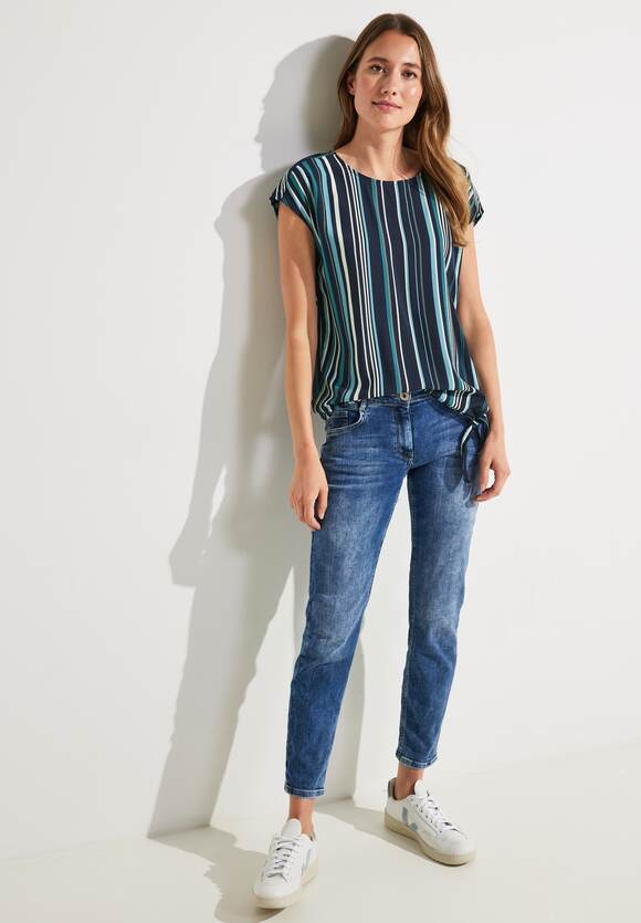 Multicolor Stripe Knot Blouse - Night Sky Blue