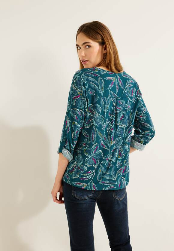 Multicolor Split Neck Blouse - Deep Lake Blue