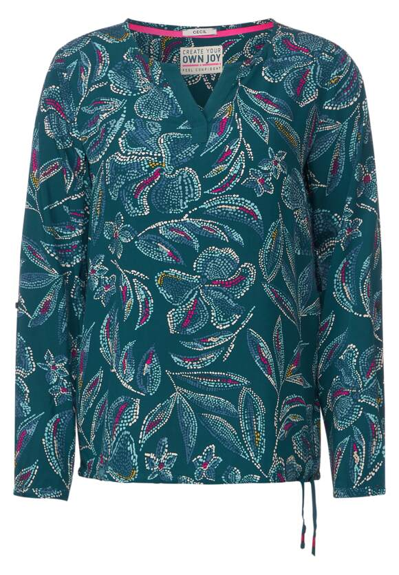 Multicolor Split Neck Blouse - Deep Lake Blue