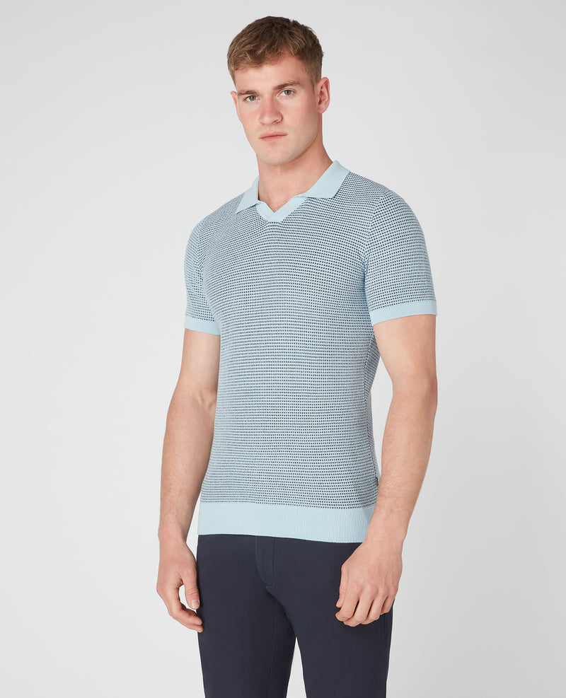 Short Sleeve Open Collar Polo - Light Blue