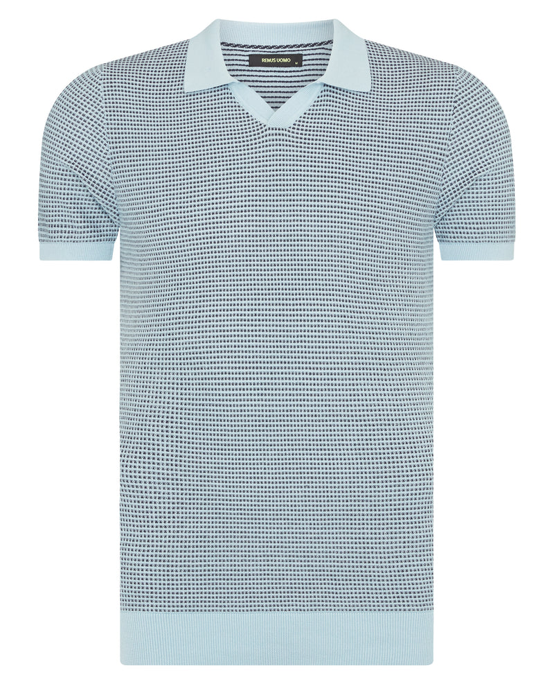 Short Sleeve Open Collar Polo - Light Blue