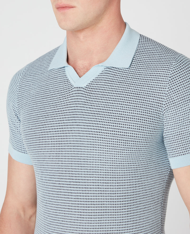 Short Sleeve Open Collar Polo - Light Blue