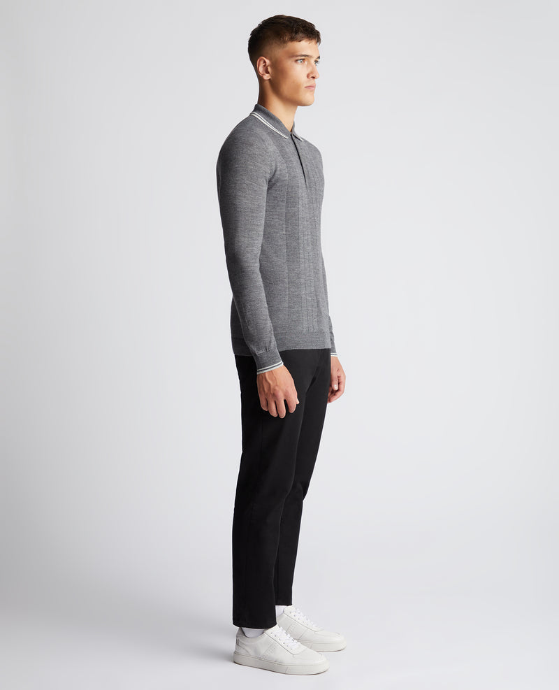 Long Sleeve Knit Polo - Dark Grey