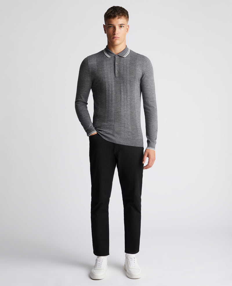 Long Sleeve Knit Polo - Dark Grey