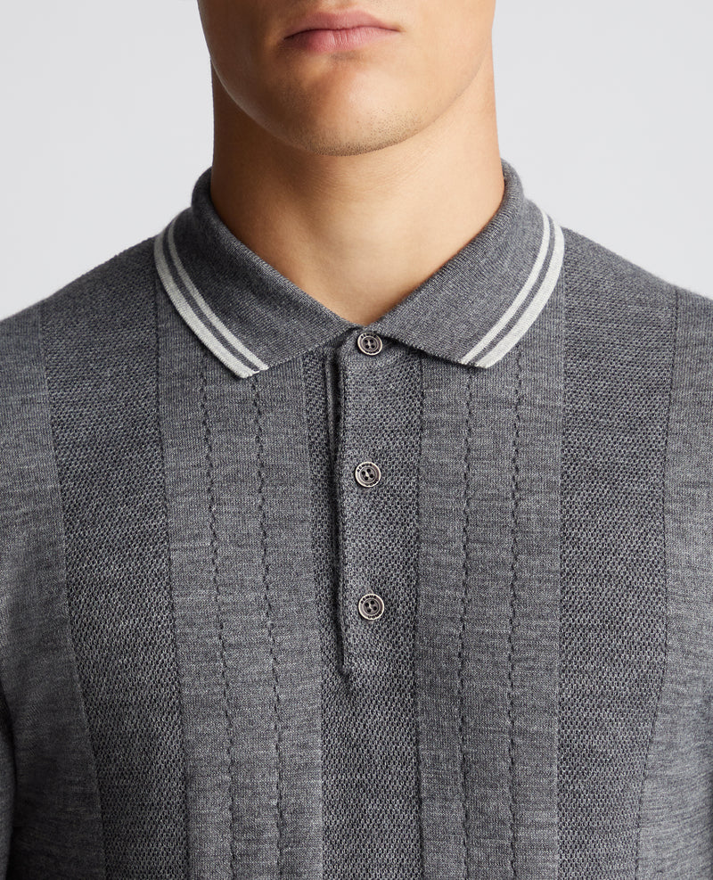 Long Sleeve Knit Polo - Dark Grey