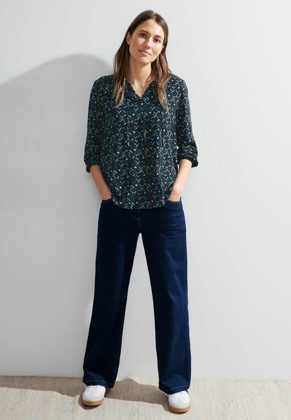 Minimal Print Blouse - Petrol Blue