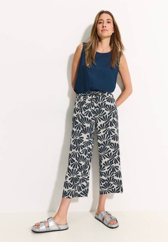 Neele AOP Crop Trousers - Dark Petrol Blue