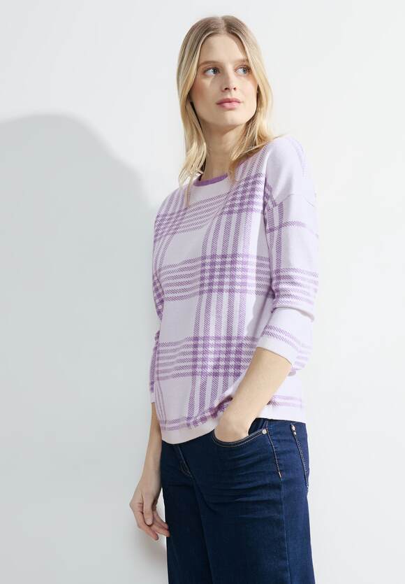 Round Neck Check Jumper - Sporty Lilac Melange