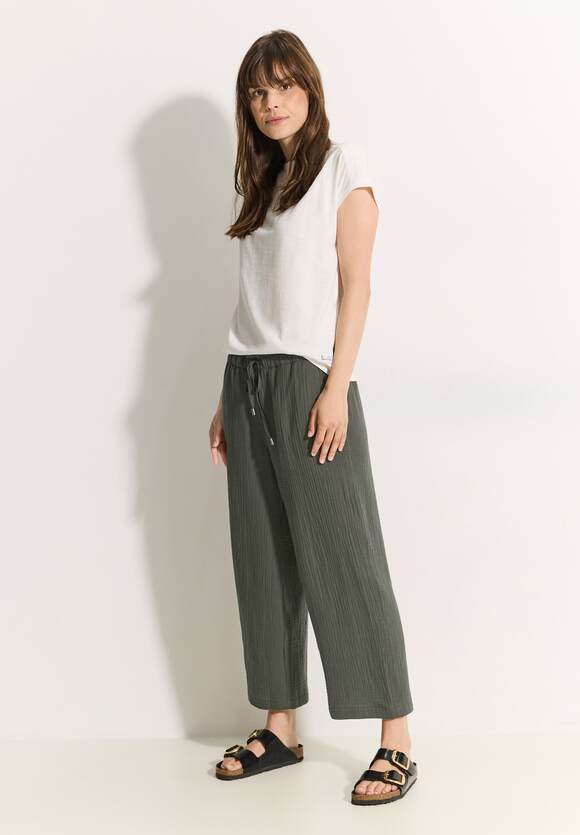 Neele Musselin Crop Trousers - Cool Khaki