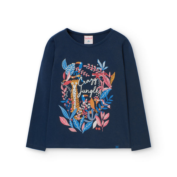 Front Print Long Sleeve T-Shirt - Navy