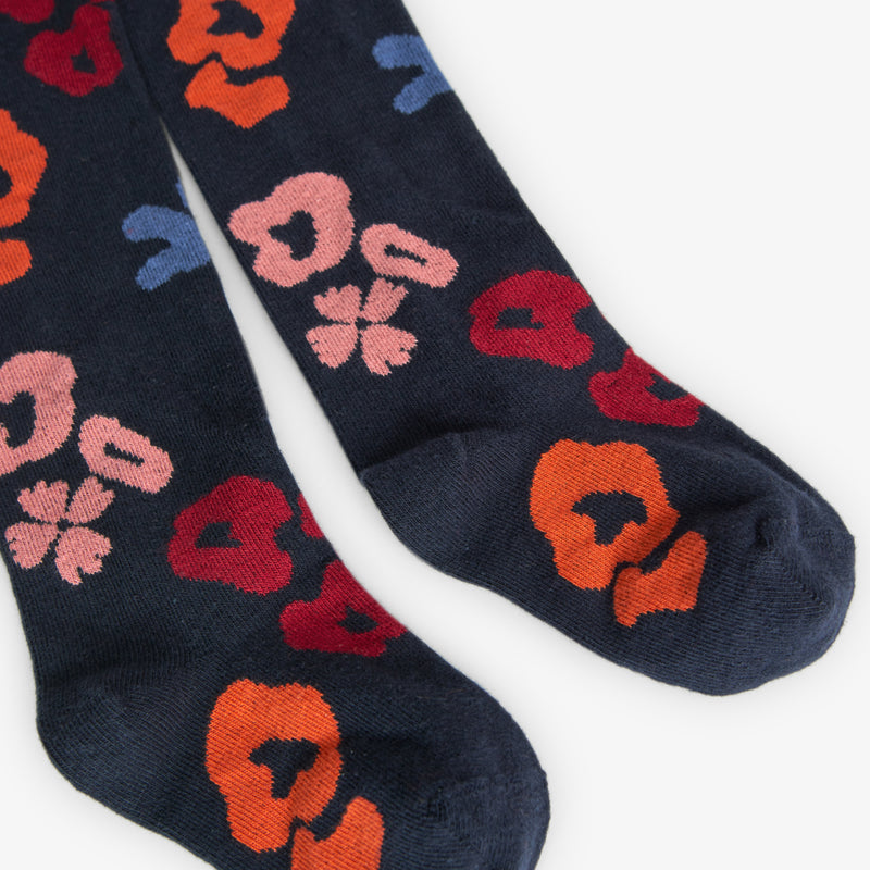 Thick Floral Tights - Navy