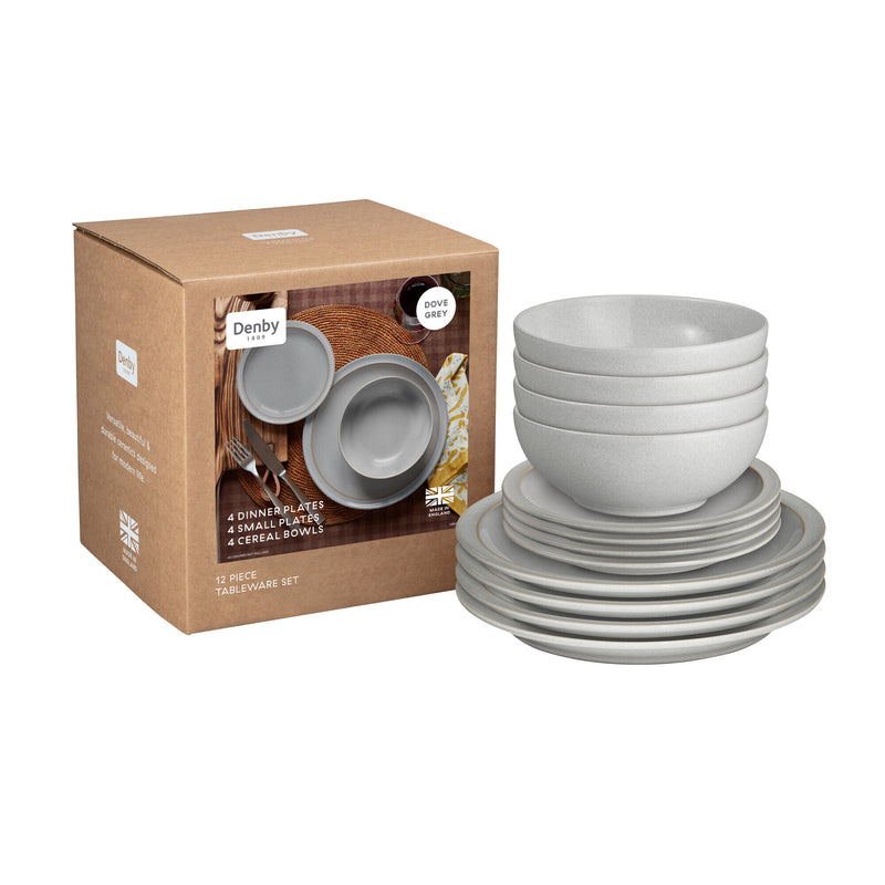 12 Piece Tableware Set - Dove Grey