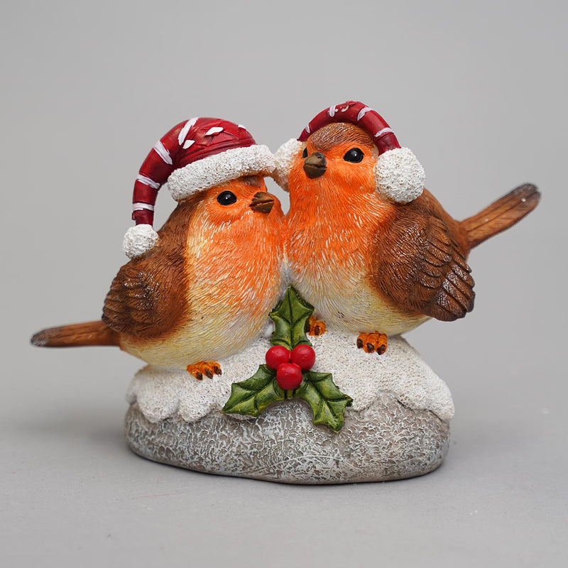 Robin Couple with Christmas Hats