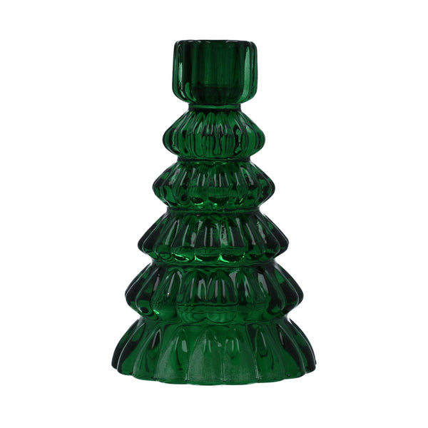 Green Glass Tree Shaped Candle Holder