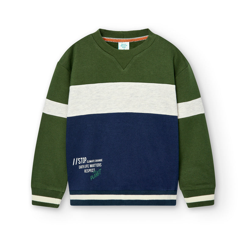 Round Neck Stripe Sweatshirt - Forest