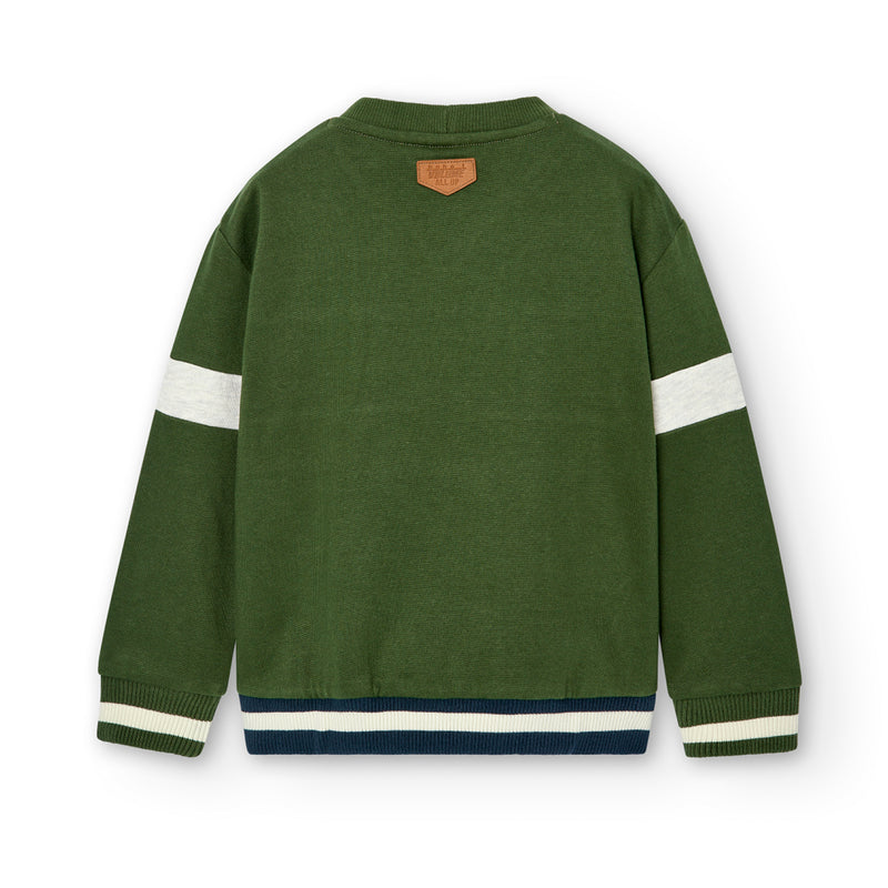 Round Neck Stripe Sweatshirt - Forest