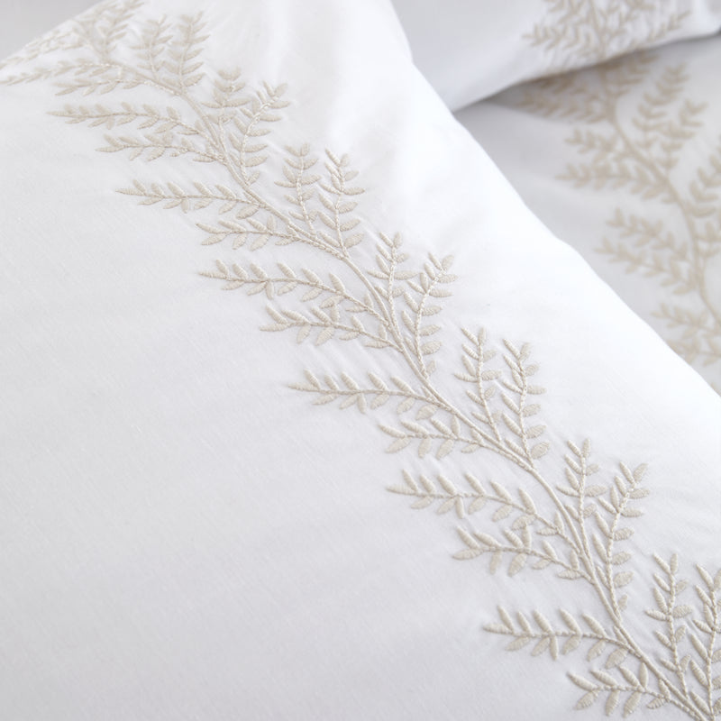 Embroidery Leaf Duvet Cover Set - Natural