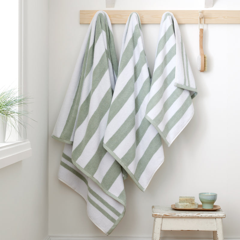 Stripe Jacquard Towels - Sage Green