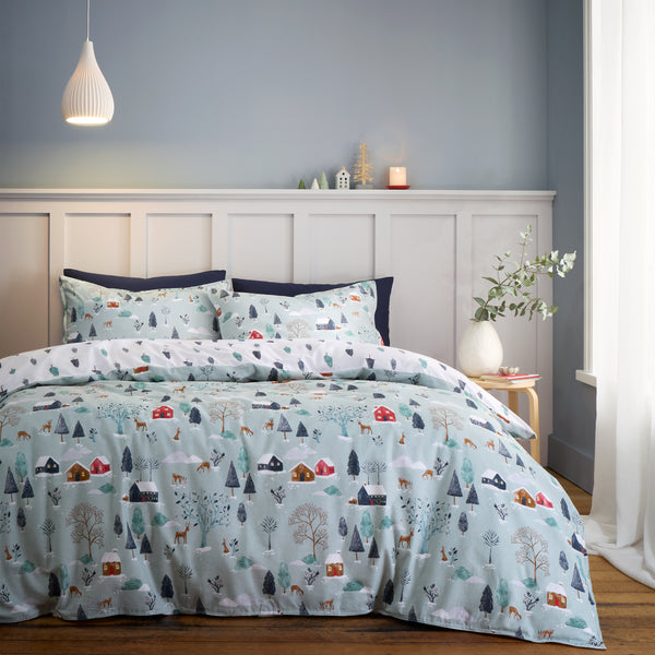 Winter Scene Duvet Cover Set - Blue