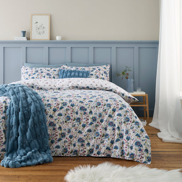 Brushed Ophelia Floral Duvet Cover Set - Blue