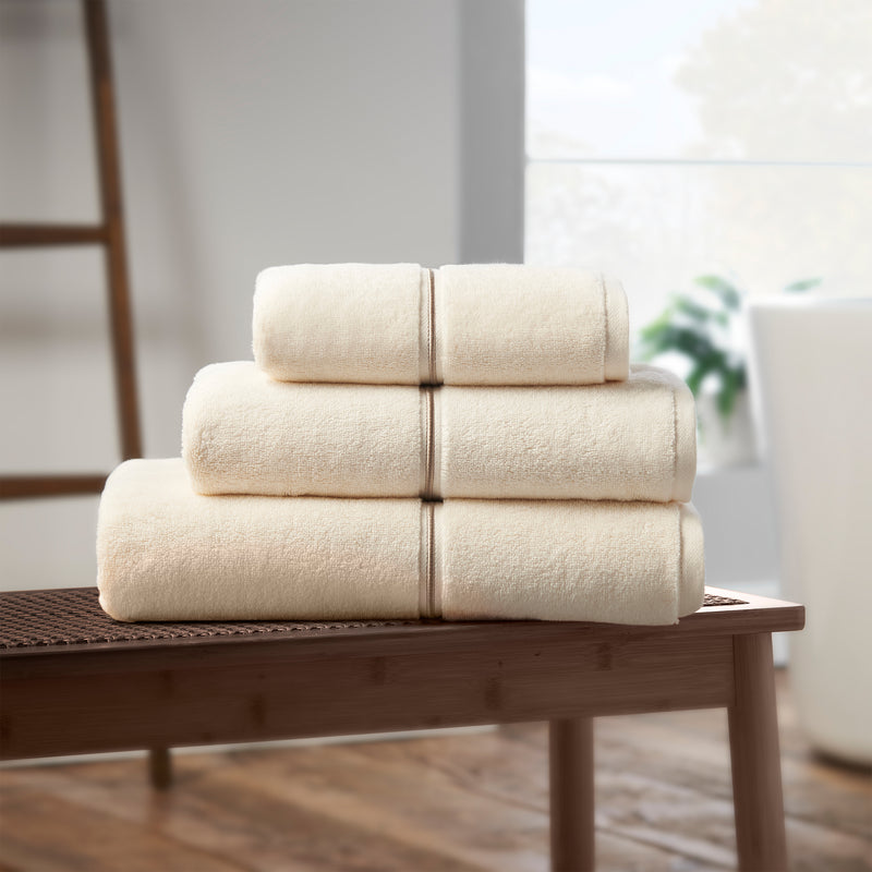 Zero Twist Satin Stitch Towels - Cream