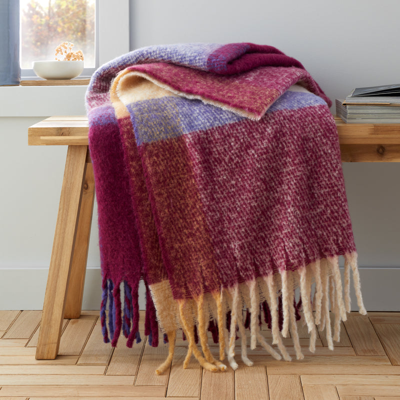 Check Mohair Throw - Plum