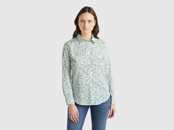 Print Shirt - Cream/blue Floral