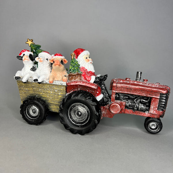 Santa in Tractor with Farm Animals