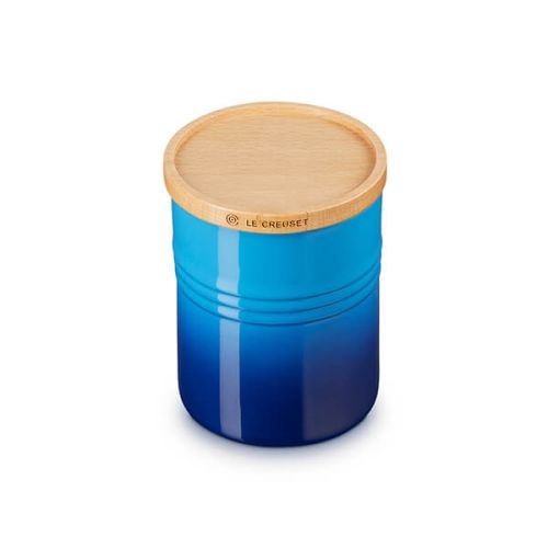 Medium Storage Jar with Wooden Lid - Azure