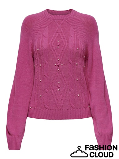 Grace Pearl Round Neck Jumper - Fuchsia Fedora Melange