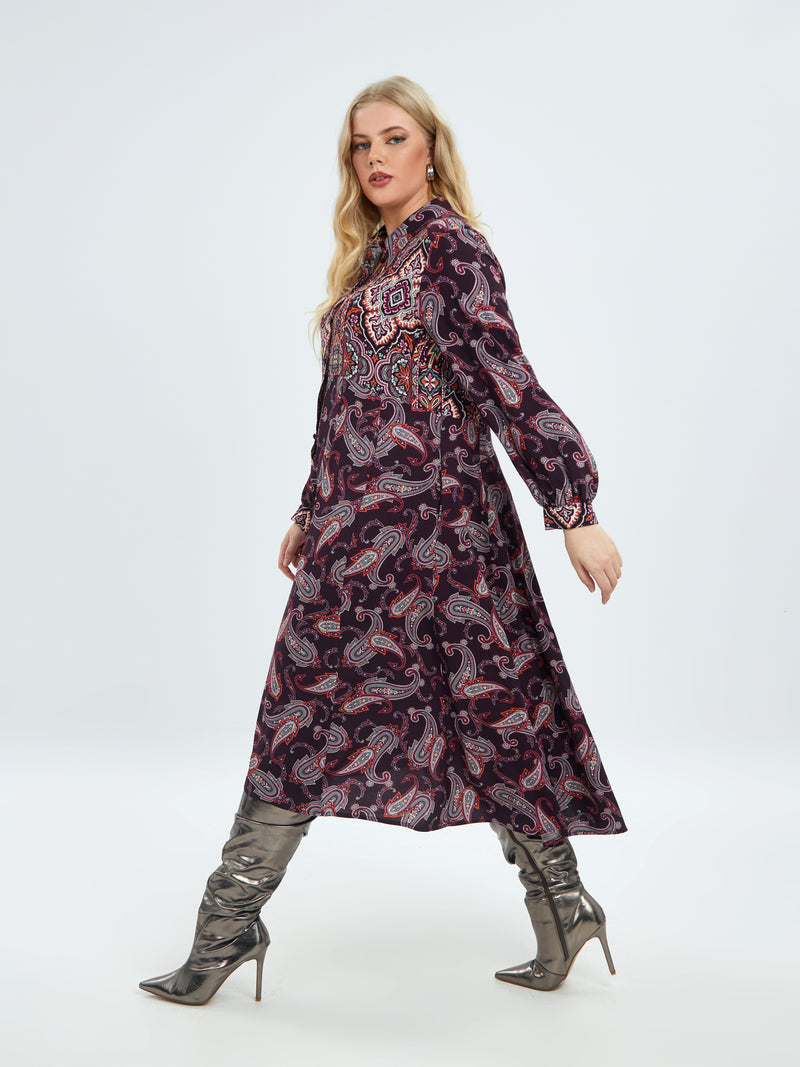 PAISLEY PRINT DRESS - Plum