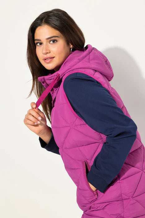 Longline Quilted Gilet - Fuschia