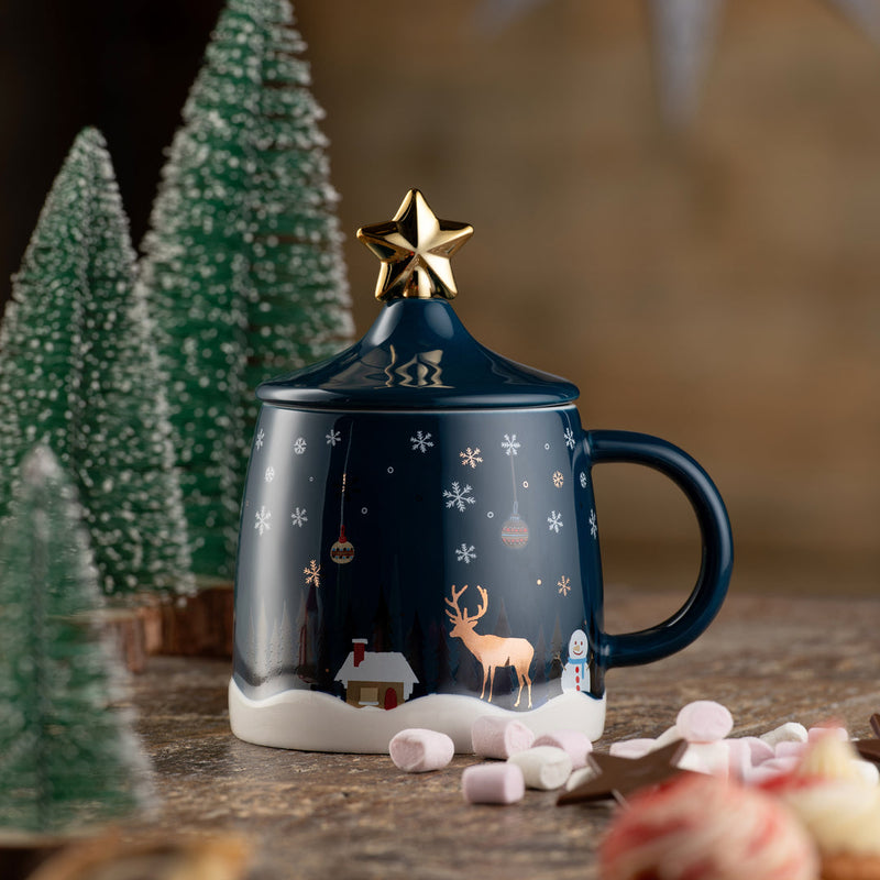 Winter Scene Lidded Mug with Spoon