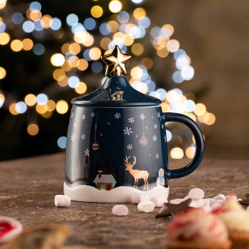 Winter Scene Lidded Mug with Spoon