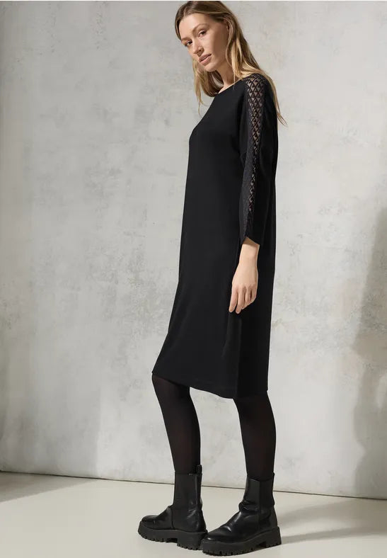 Solid Mesh Mix Dress - Black