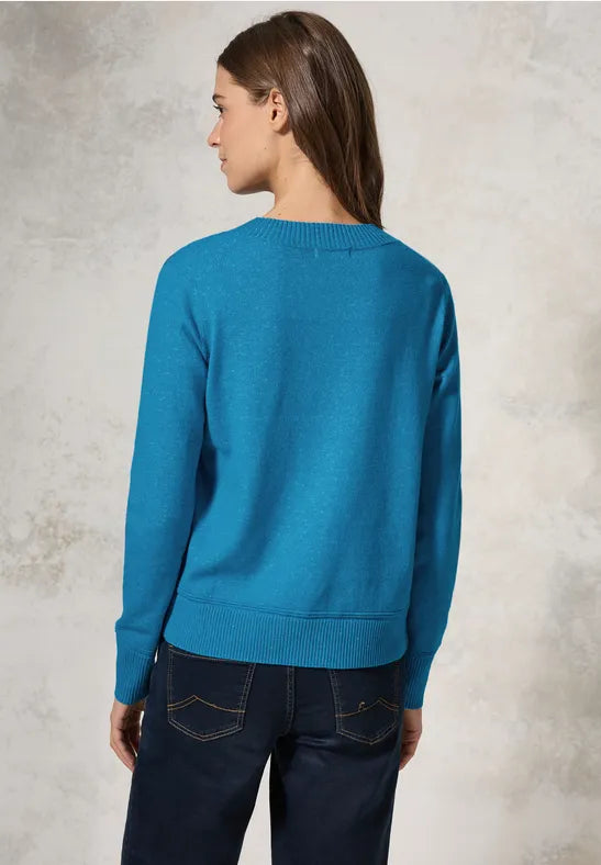 Cosy Cropped V-Neck Jumper - Dynamic Aqua Melange