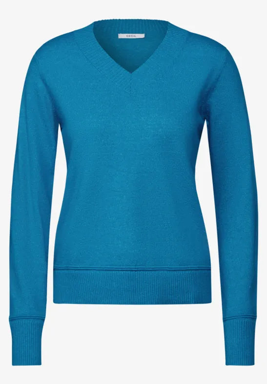 Cosy Cropped V-Neck Jumper - Dynamic Aqua Melange