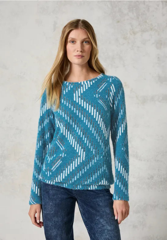 Big Jacquard Feather Yarn Shirt - Celestial Aqua Blue