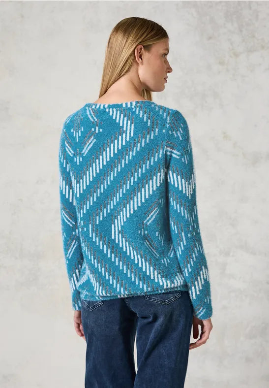 Big Jacquard Feather Yarn Shirt - Celestial Aqua Blue