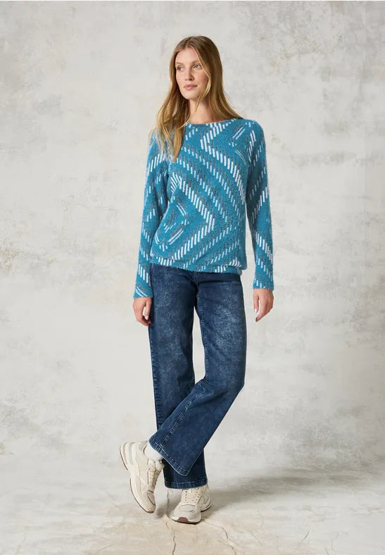 Big Jacquard Feather Yarn Shirt - Celestial Aqua Blue