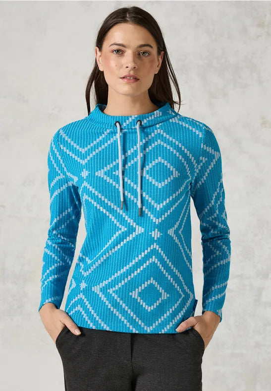 Jacquard Funnel Neck Jumper - Dynamic Aqua Blue