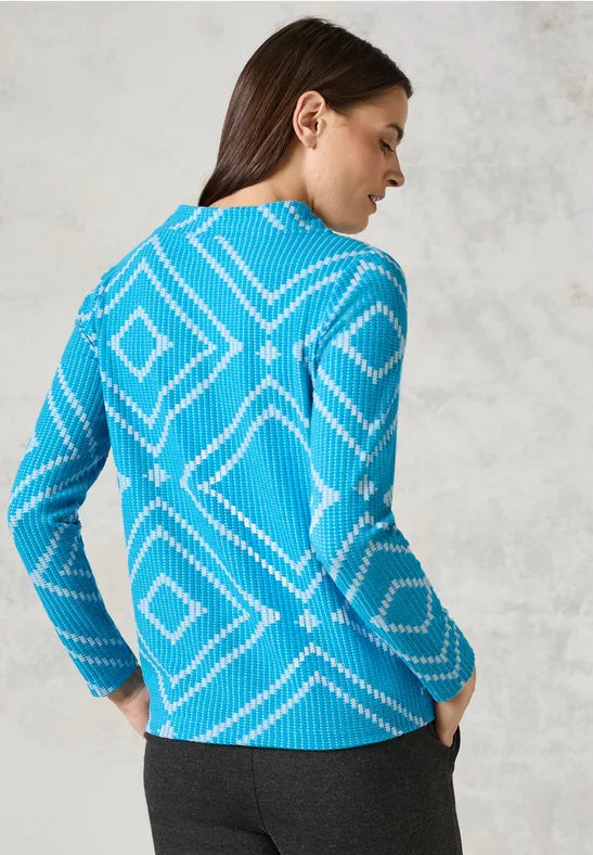 Jacquard Funnel Neck Jumper - Dynamic Aqua Blue