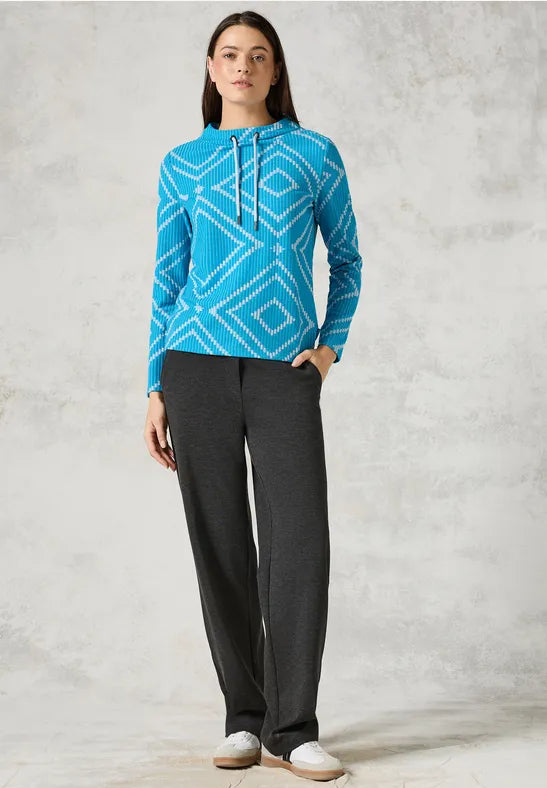 Jacquard Funnel Neck Jumper - Dynamic Aqua Blue