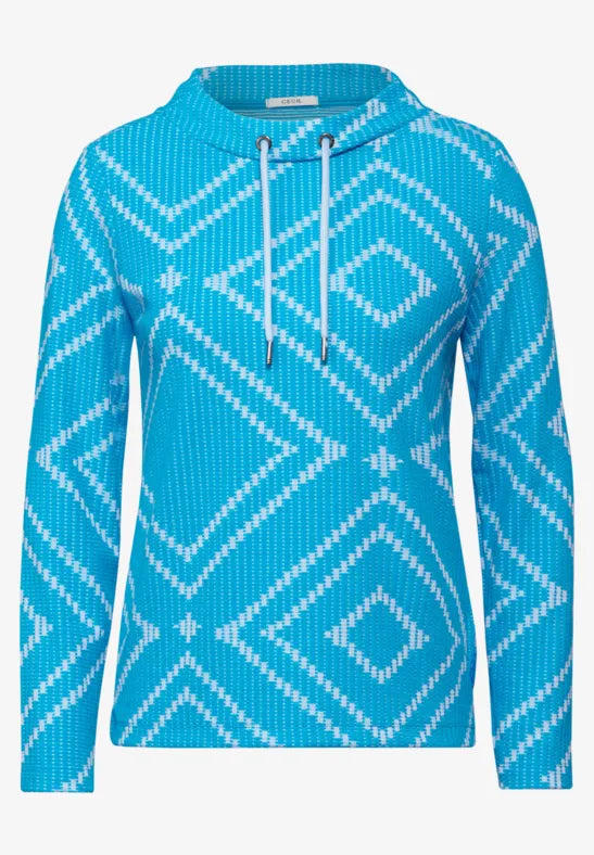 Jacquard Funnel Neck Jumper - Dynamic Aqua Blue