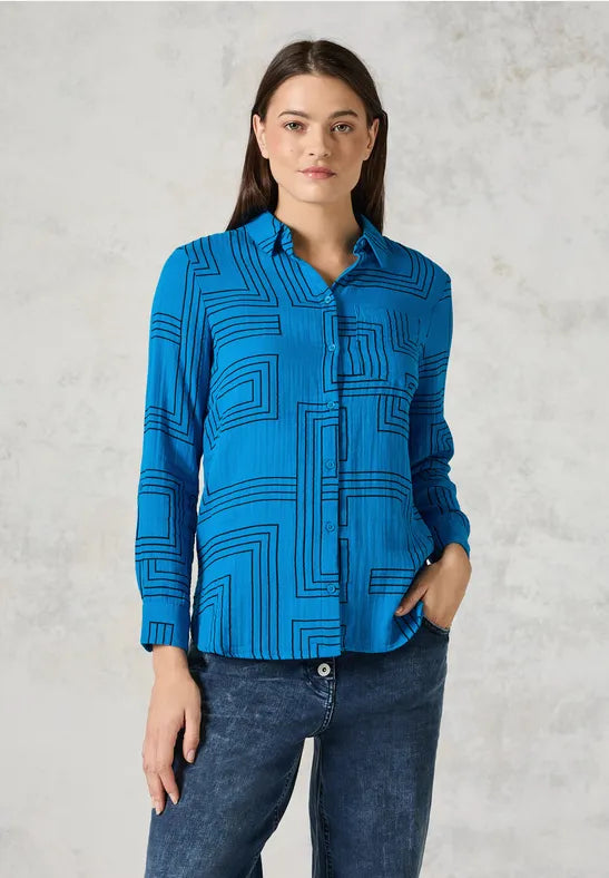 Printed Musselin Blouse - Dynamic Aqua Blue