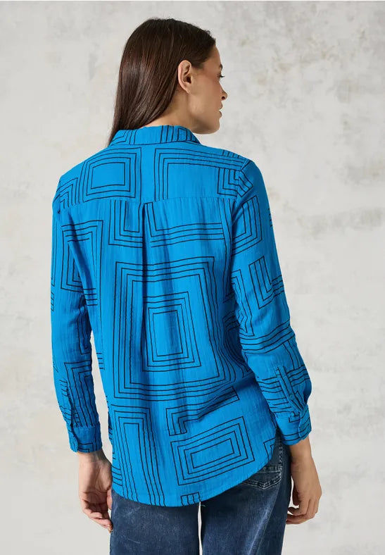 Printed Musselin Blouse - Dynamic Aqua Blue