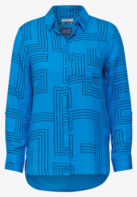 Printed Musselin Blouse - Dynamic Aqua Blue