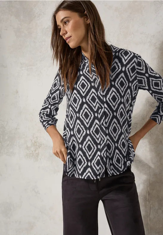 Printed Longblouse - Deep Charcoal Grey