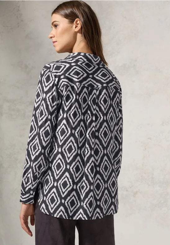 Printed Longblouse - Deep Charcoal Grey